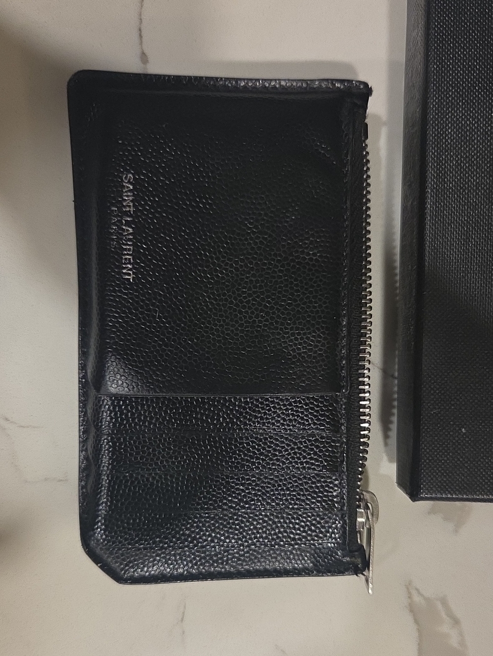 Saint Laurent Black Leather Zip Card Holder Wallet - Picture 2 of 15